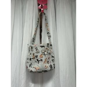 Vera Bradley Dog Show Printed Zip Bucket Crossbody Dogs Pattern Handbag